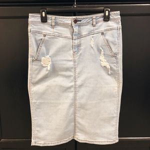Destructed Light Wash Denim Jean Skirt